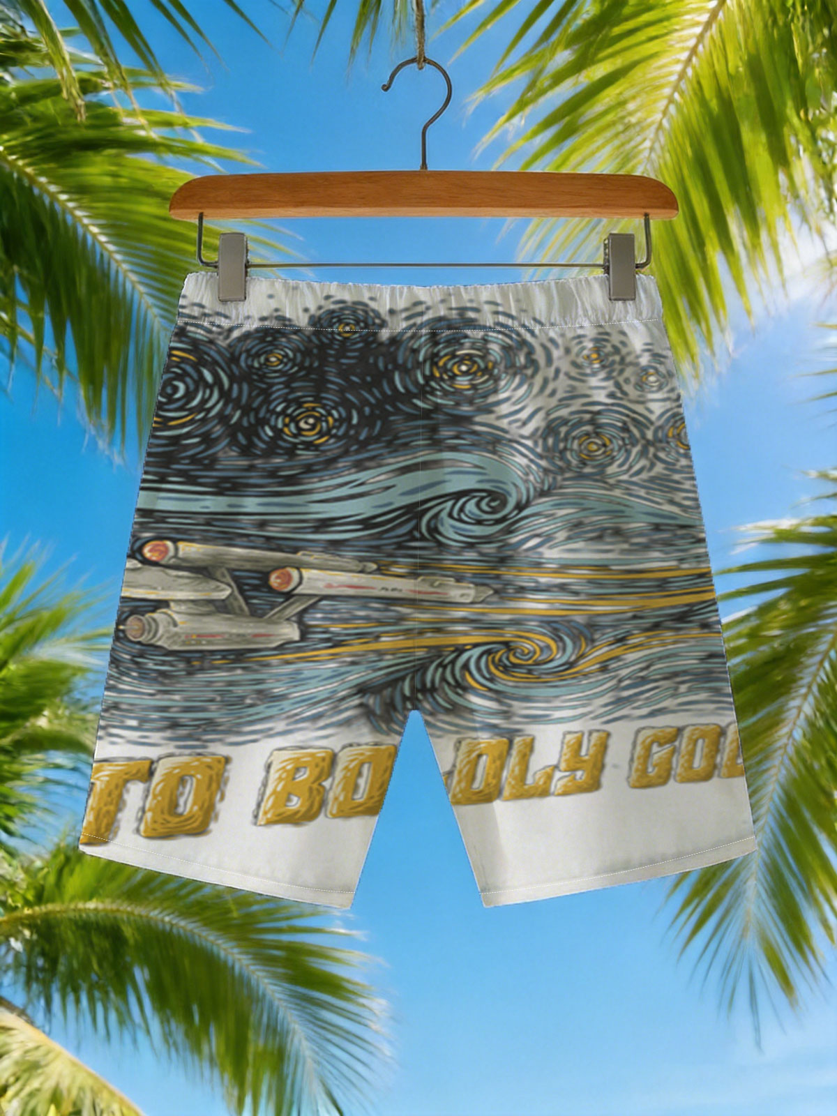 Star Trek USS Enterprise in Van Gogh Style: To Boldly Cogh -  Beach shorts