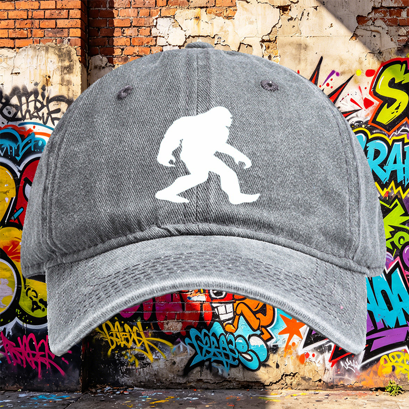 Unisex Classic Washed Cap with Bigfoot Silhouette Print + Outdoor Adventure Hat for Hiking Camping Nature Enthusiasts