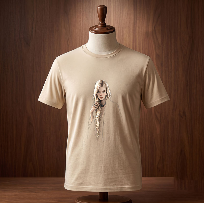 Blonde Woman in Black Coat with Elegant Pose - Tee