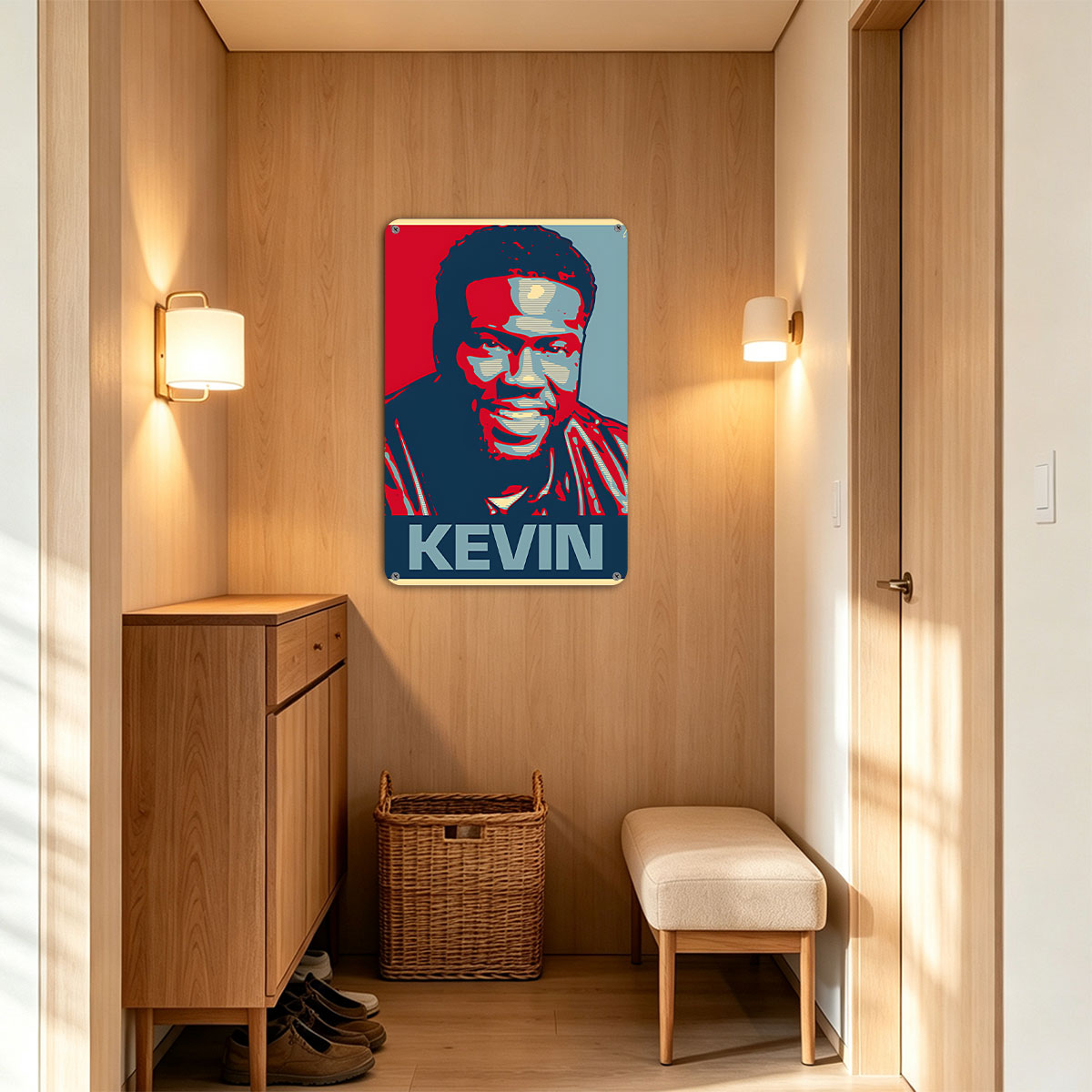 Kevin: A Bold Portrait in Red, Blue, and Gray - painting