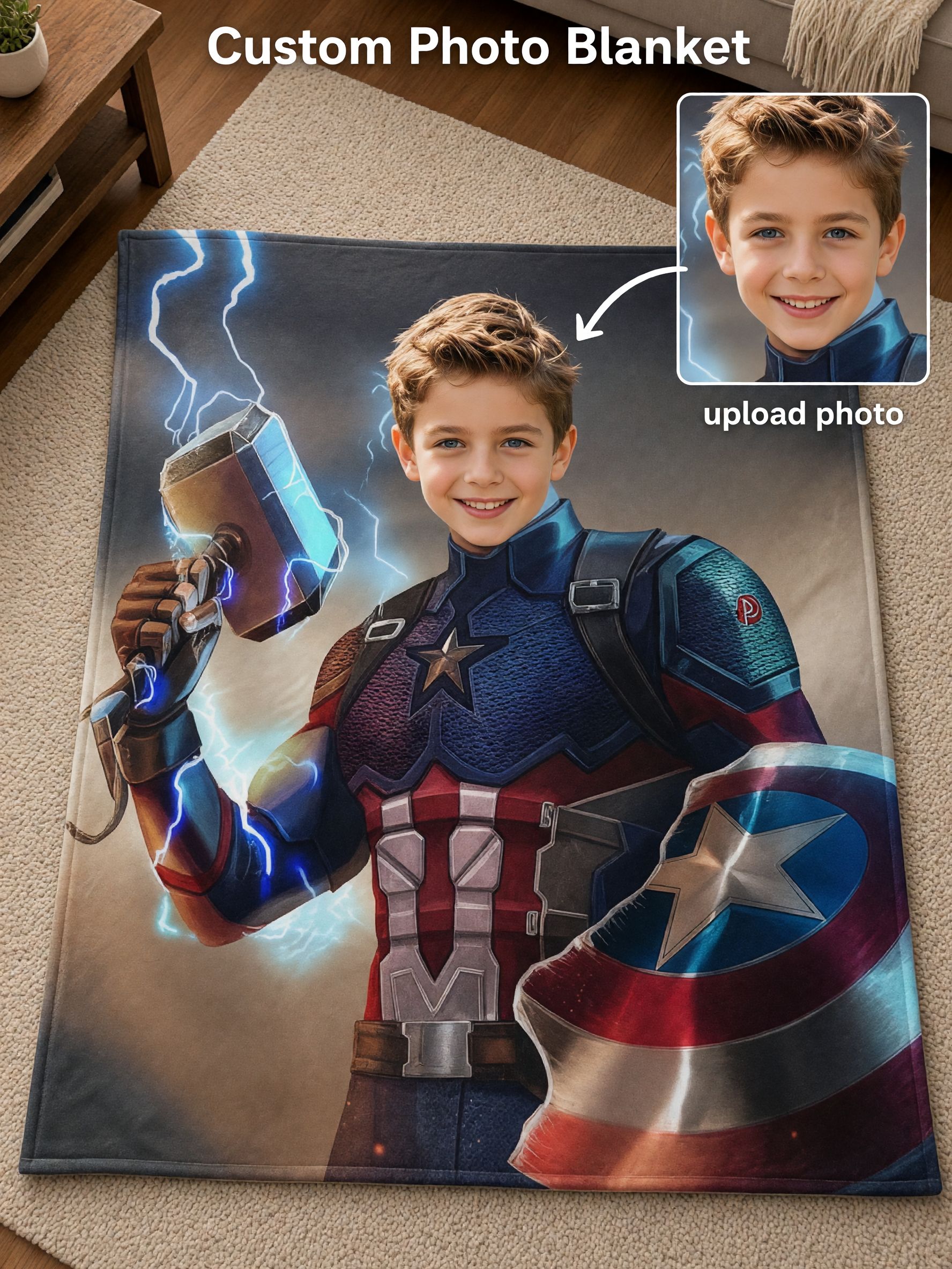 Custom Face Superhero Blanket Personalized Photo Flannel Throw for Kids and Adults Cozy Plush Gift