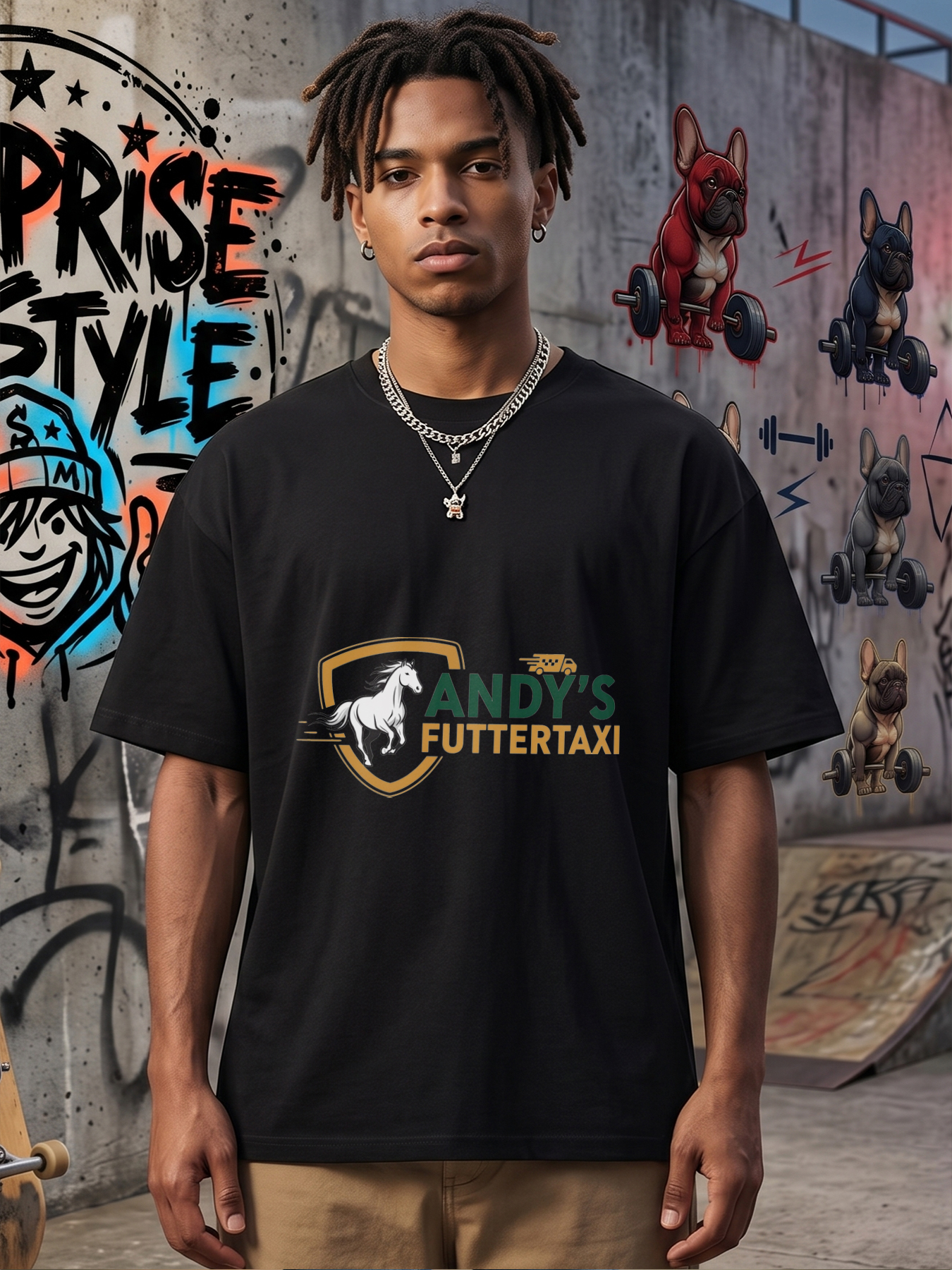 Men's Printed T-Shirt with Running Horse and 