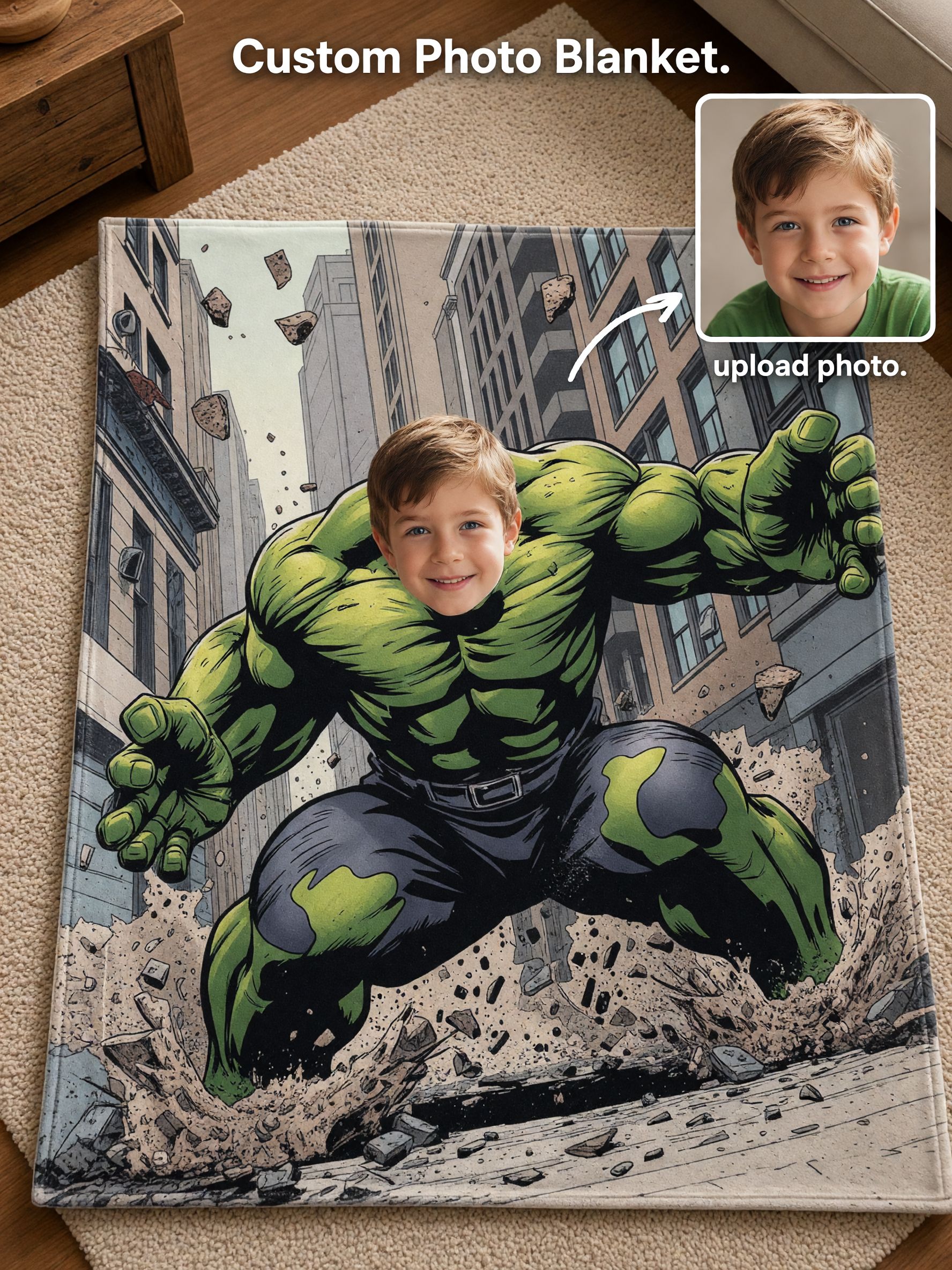 Personalized Superhero Face Photo Blanket Soft Flannel Fleece Throw for Kids and Adults Custom Cozy Gift