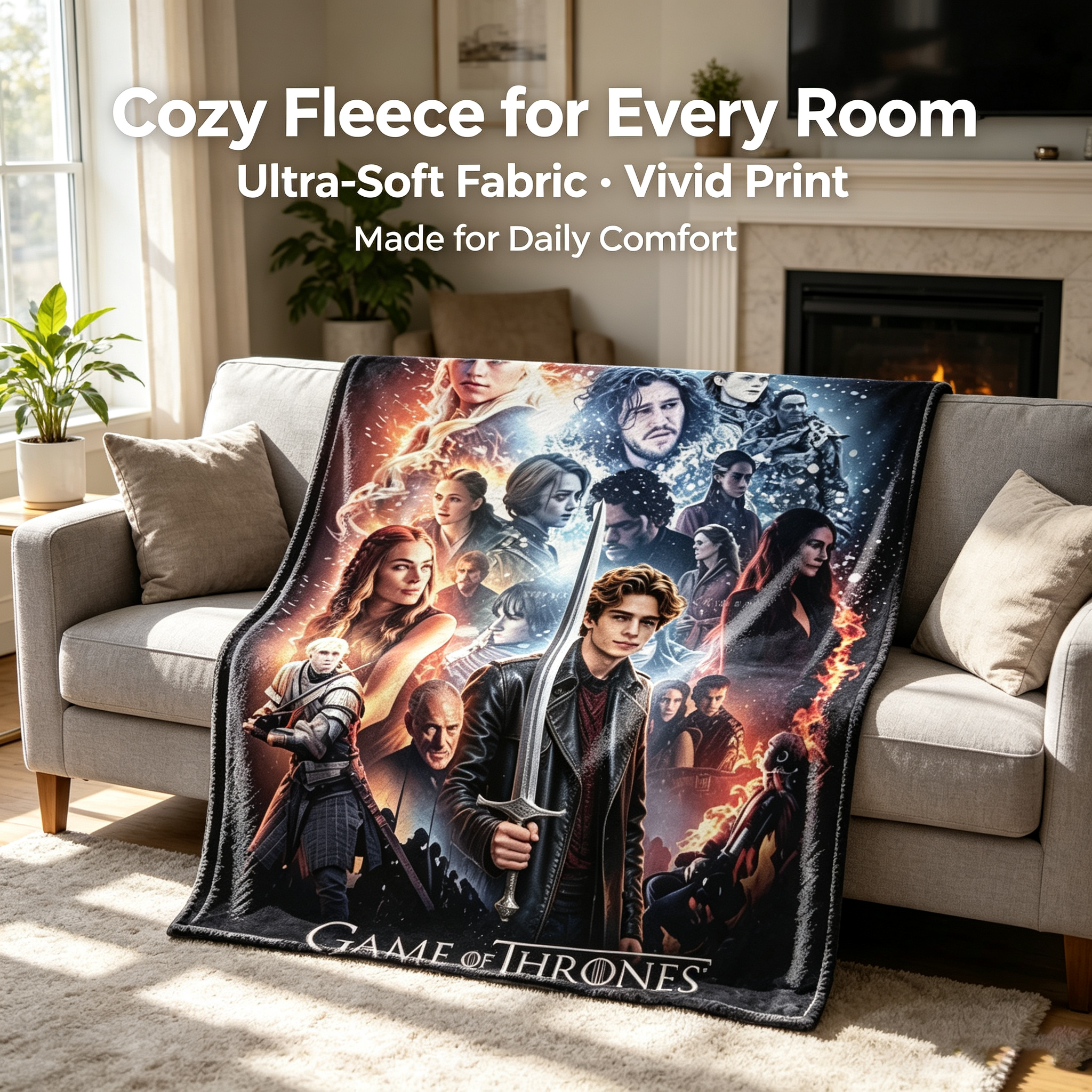 Custom Face Blanket Game of Thrones Flannel Blanket for Couch or Bed Cozy Gift Idea for Fans and Collectors