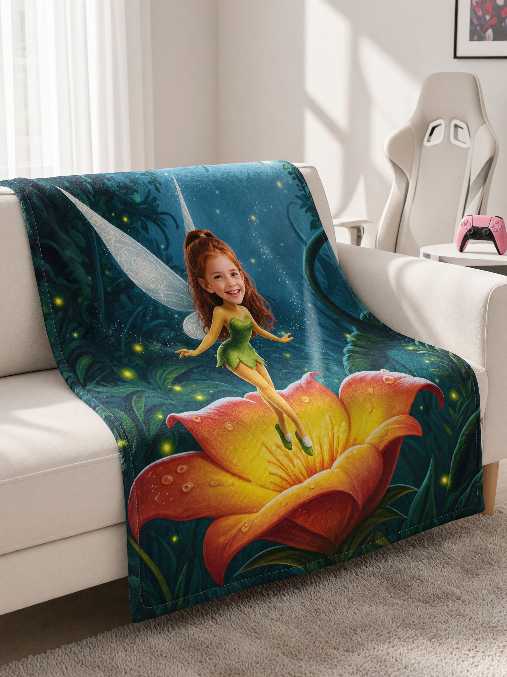 Custom Face Fairy Blanket, Personalized Flannel Throw, Soft Magical Garden Fleece Blanket, Ideal Keepsake Gift