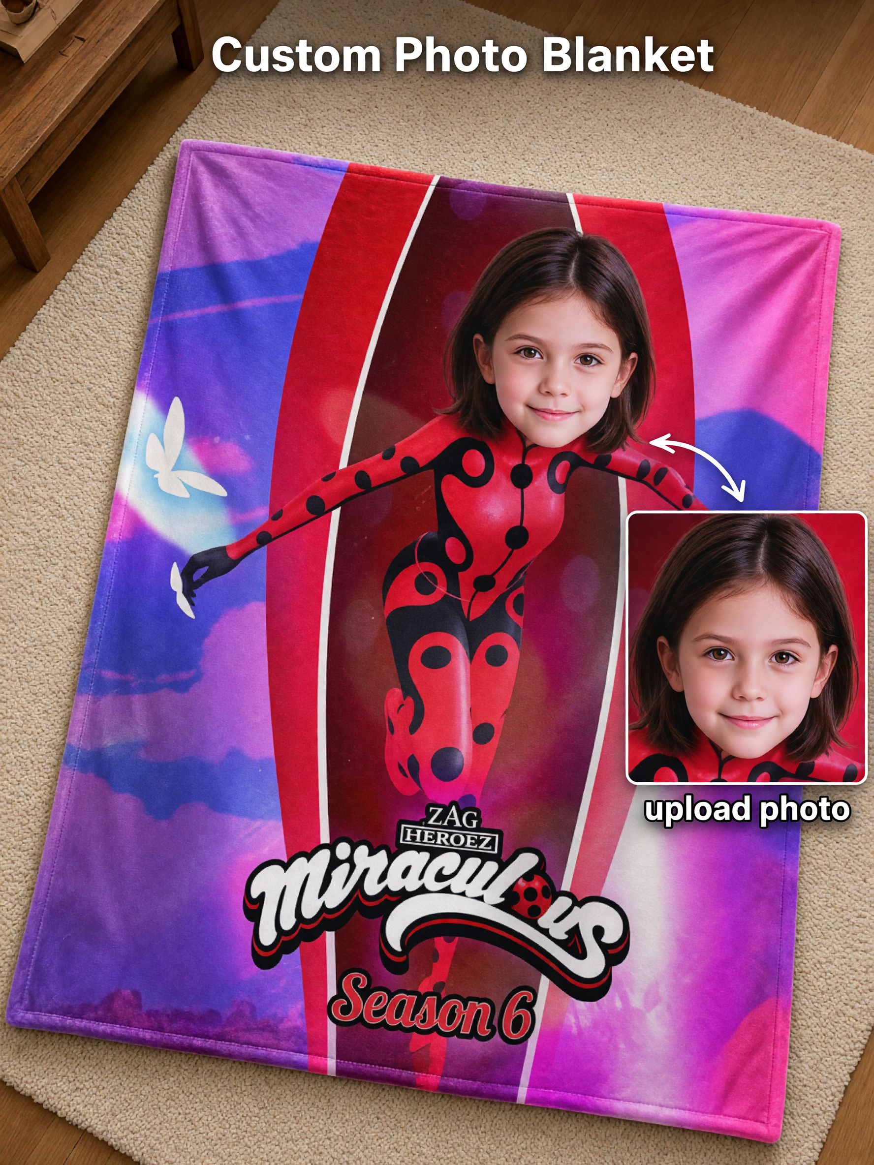 Custom Face Photo Blanket Personalized Superhero Flannel Fleece Throw Soft Skin-Friendly Cozy Gift for Kids and Family