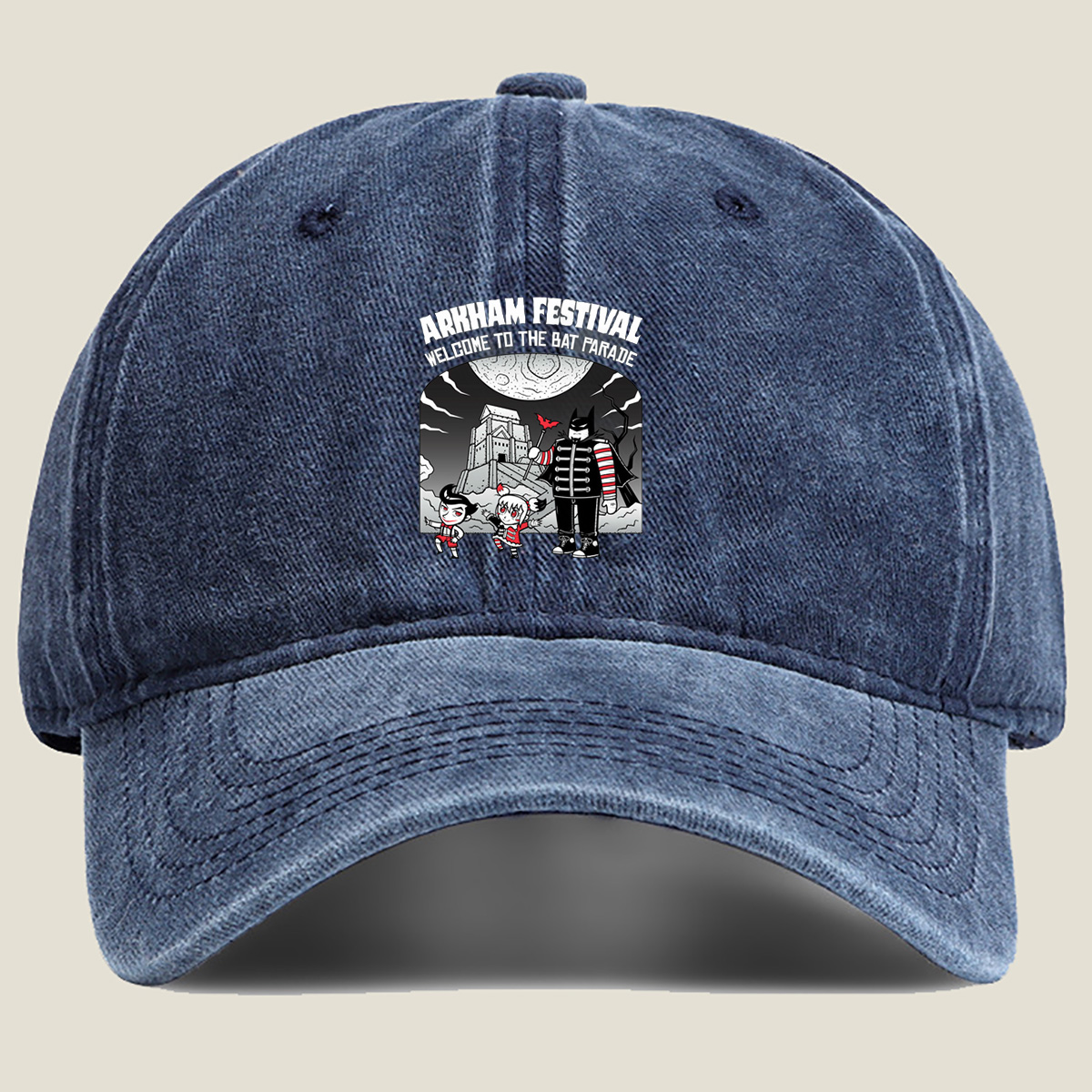 Arkham Festival: Batman, Harley Quinn, and The Joker in the Bat Parade - Washed Denim - Baseball Cap
