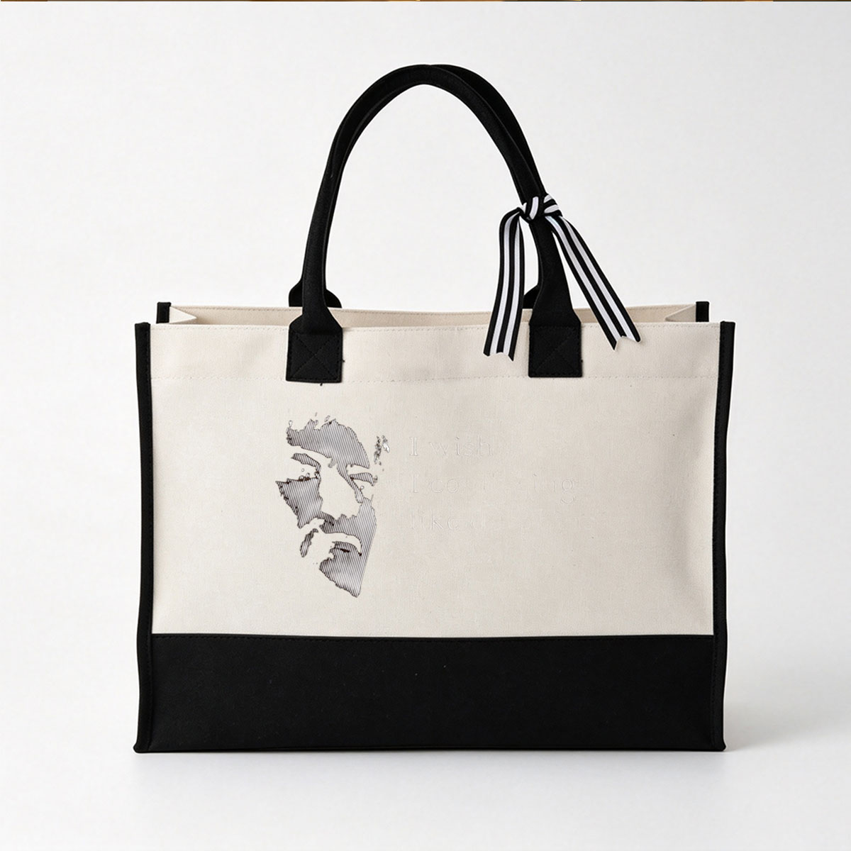 I Wish I Could Sing Like Dolphins - Portrait of a Man with Striped Pattern - Canvas patchwork gift tote bag