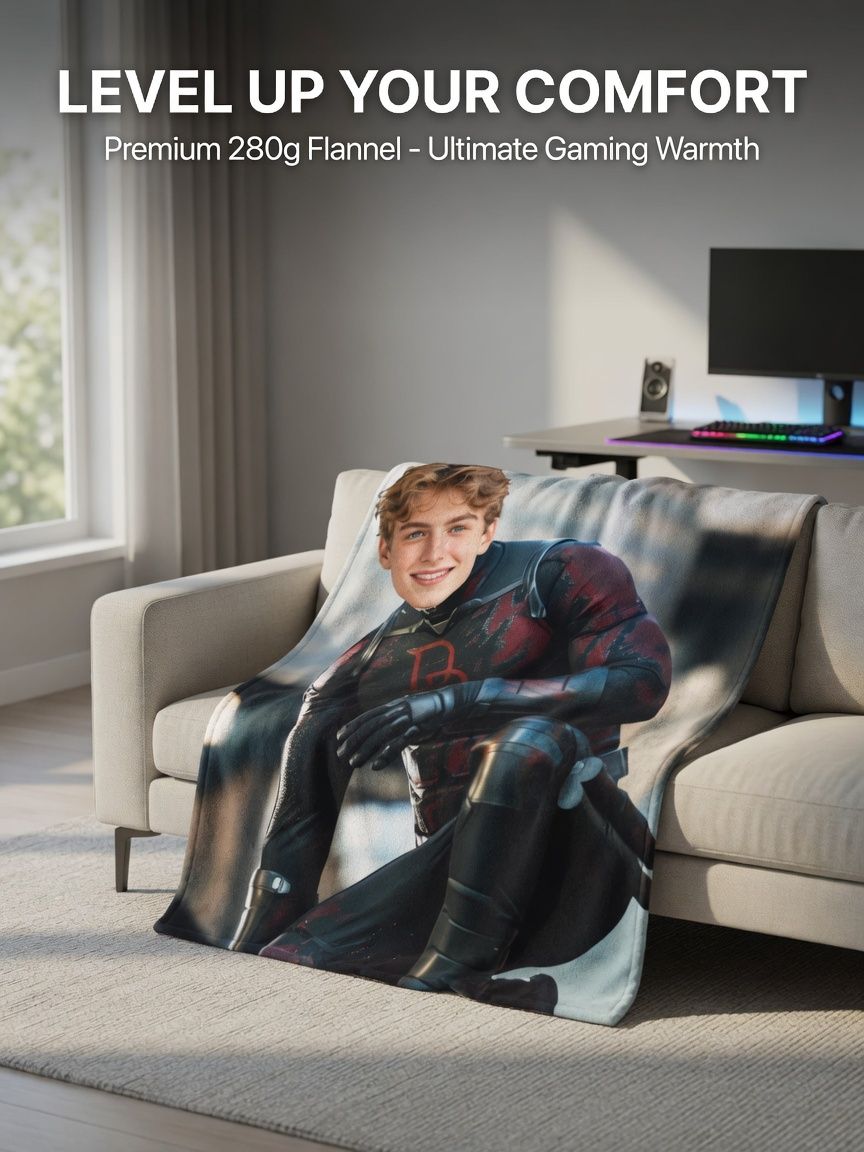 Custom Photo Blanket Personalized Superhero Face Flannel Fleece Throw Soft Warm Keepsake Gift for Bed Couch Travel
