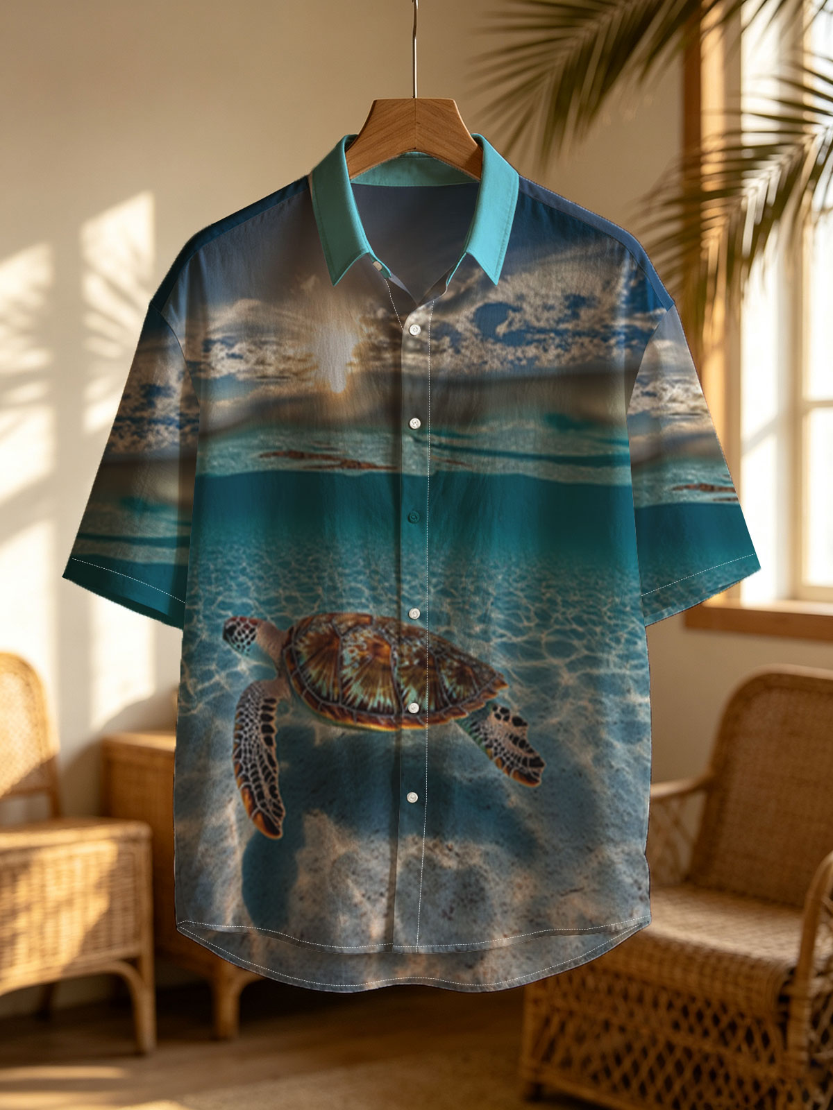 Sea Turtle Swimming in Clear Blue Waters Under Sunlight -  Shirt