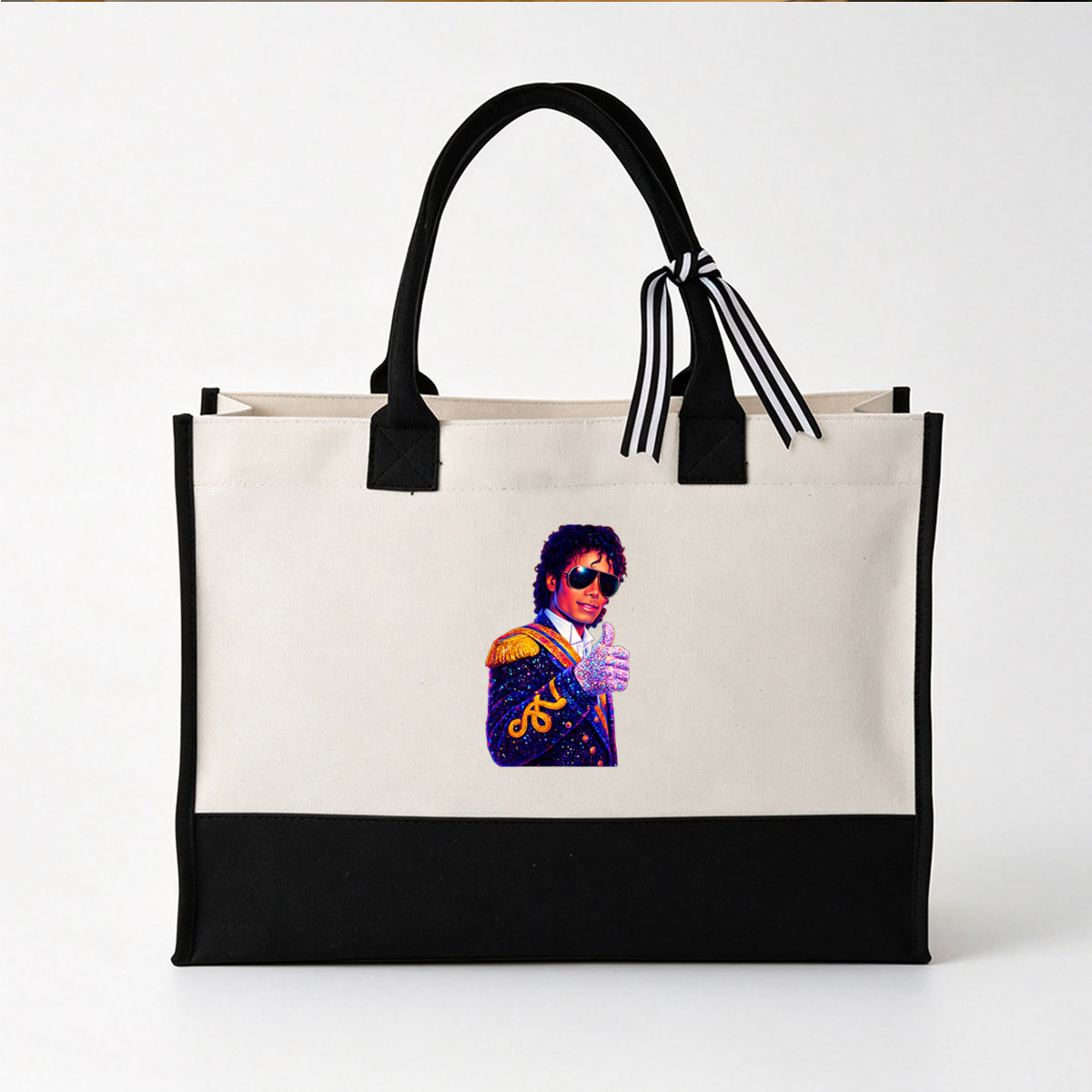 Michael Jackson in Iconic Military Jacket and Sunglasses, Giving a Thumbs-Up - Canvas patchwork gift tote bag