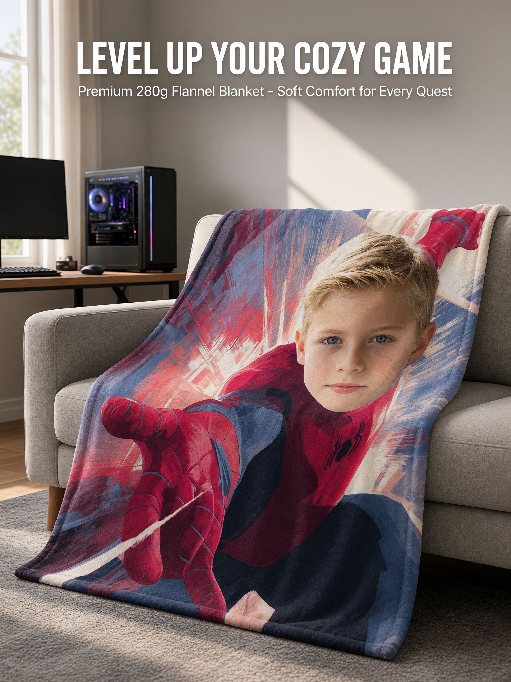 Custom Photo Face Blanket Personalized Superhero Flannel Throw Warm Anti-Pilling Fleece Bed Blanket Cozy Birthday Gift