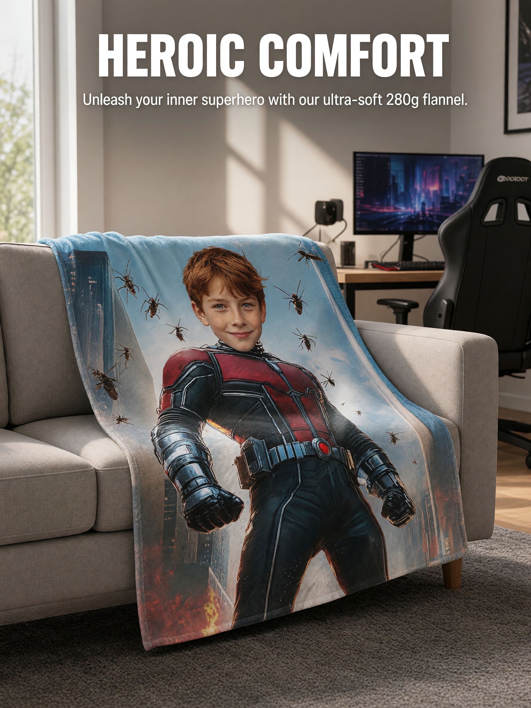 Custom Photo Face Superhero Blanket Personalized Soft Flannel Fleece Throw Skin Friendly Warm Couch Cover Cozy Keepsake