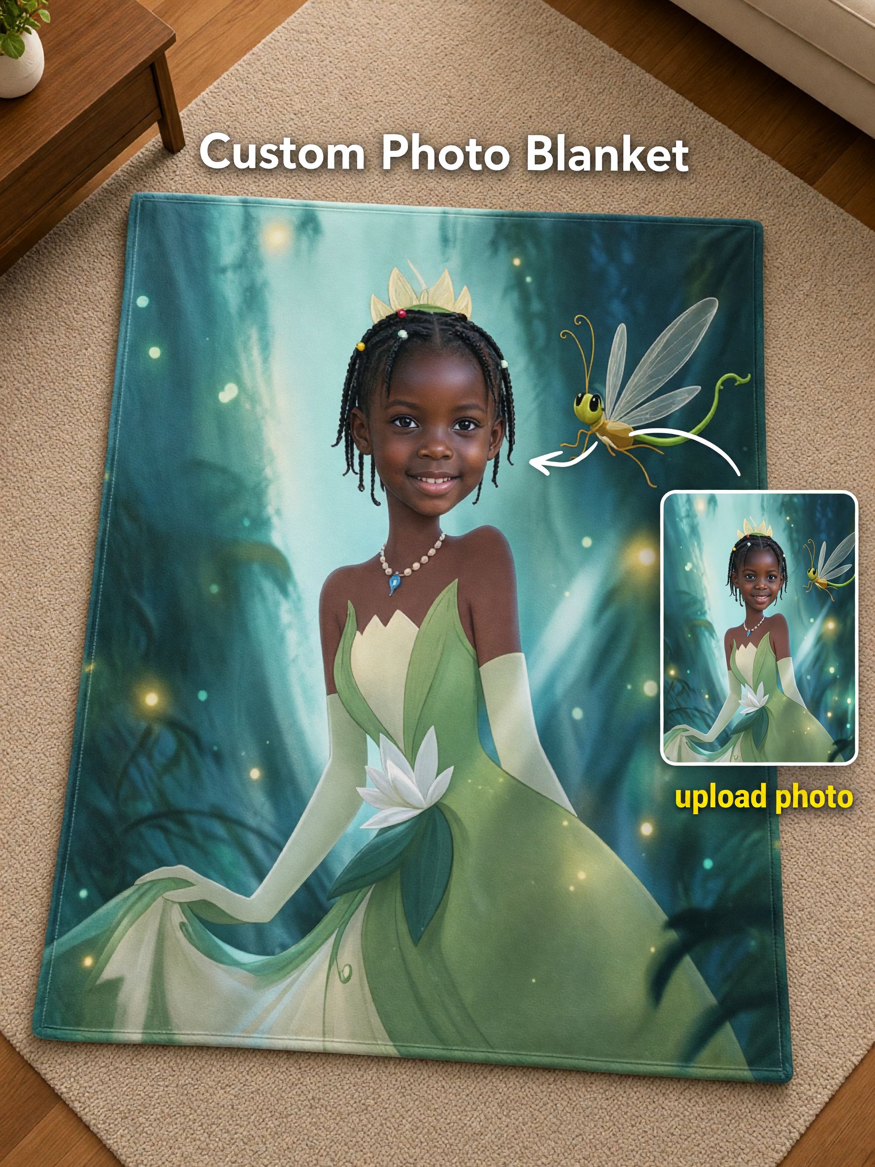 Personalized Face Photo Blanket Custom Fairy Princess Ultra Soft Flannel Throw Fleece Bed Wrap Ideal Meaningful Gift