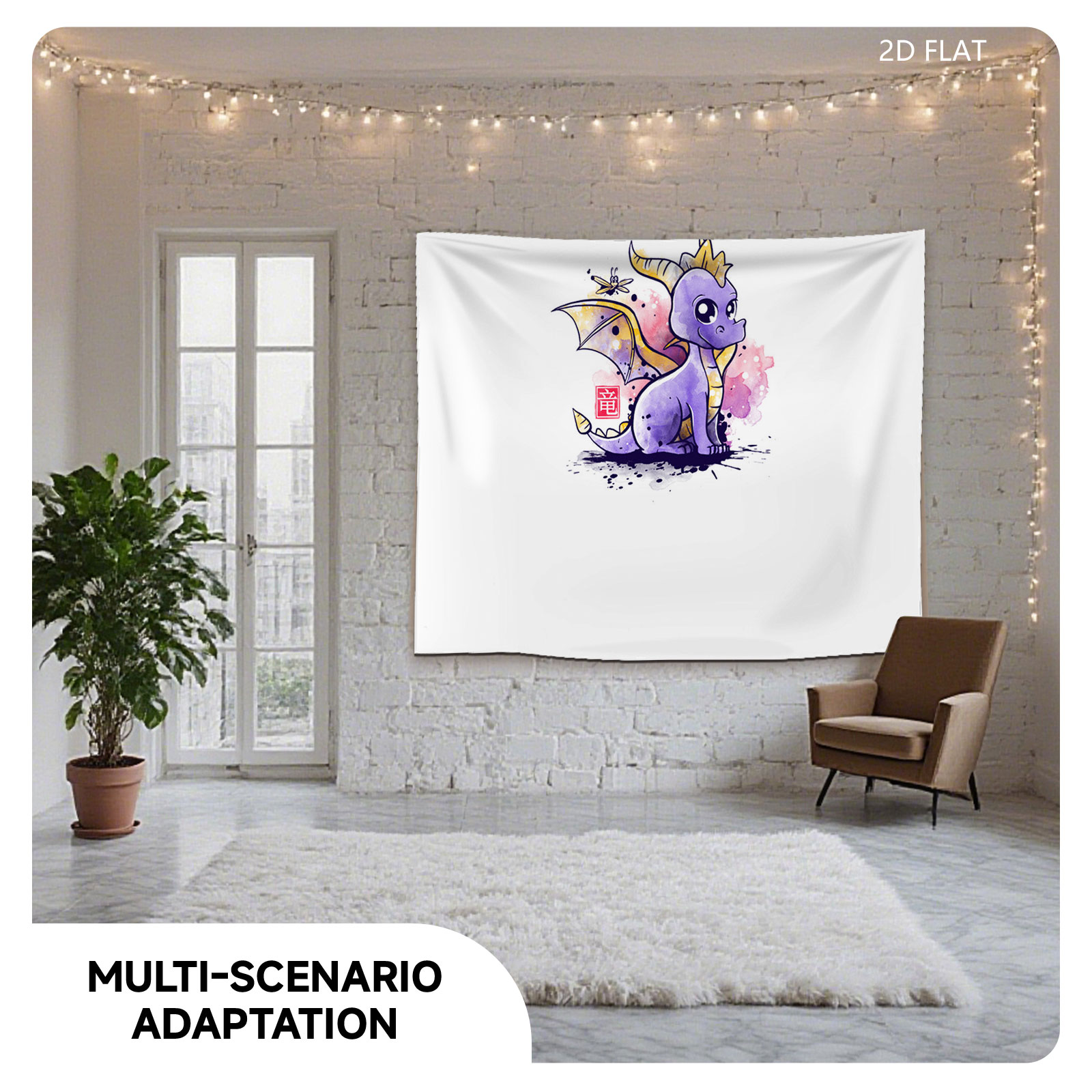 Cute Purple Dragon with Mosquito and Chinese Character 