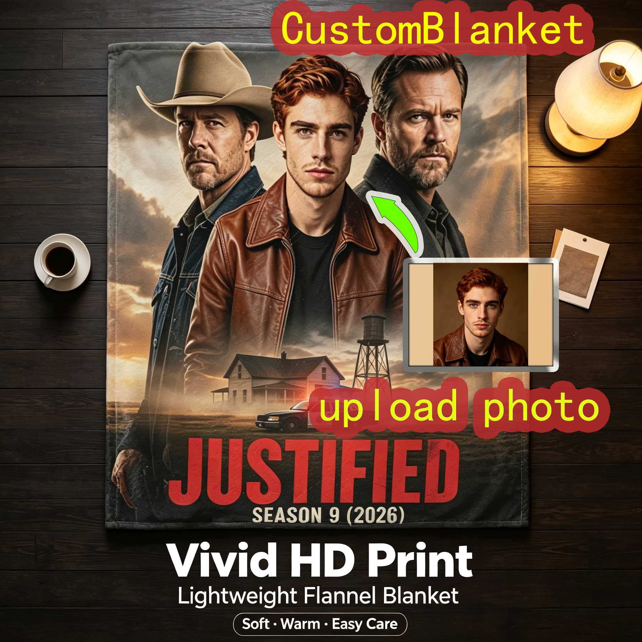 Custom Face Blanket Justified Season 9 Flannel Blanket for Fans of Timothy Olyphant and Walton Goggins – Perfect Gift for Crime Neo-Western Drama Enthusiasts
