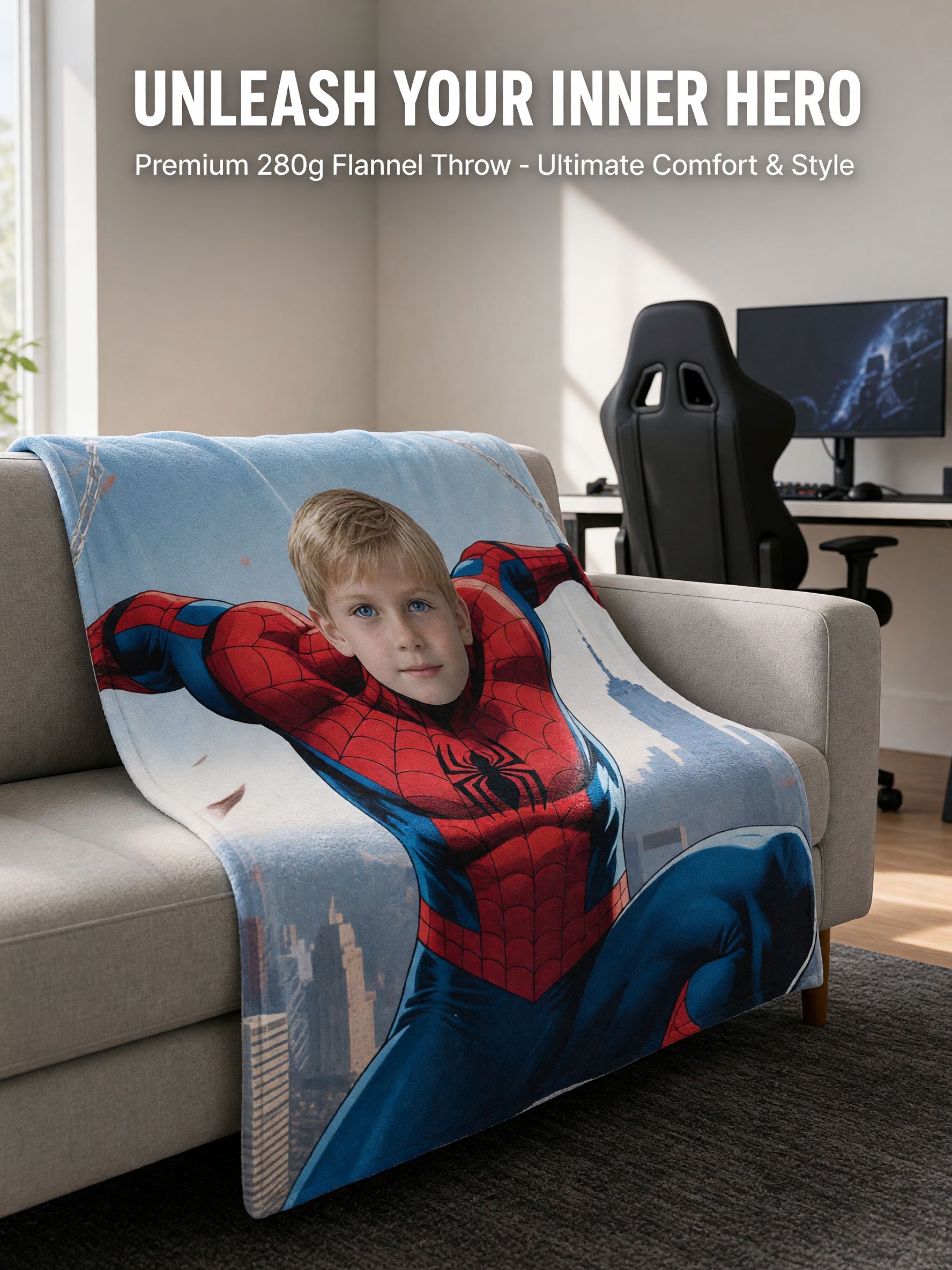 Custom Face Photo Superhero Flannel Blanket Ultra Soft Plush Throw Bed Couch Cover Ideal Personalized Gift