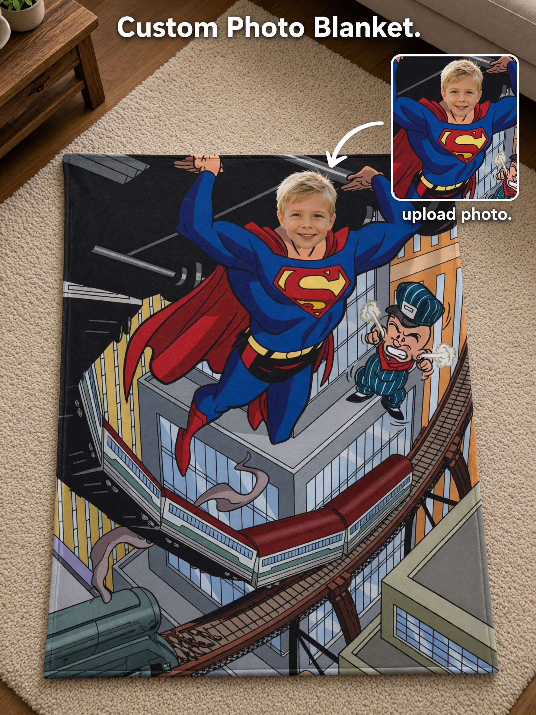 Custom Face Blanket Personalized Superhero Comic Throw Ultra Soft Flannel Cozy Bed Couch Kids Unique Keepsake Gift