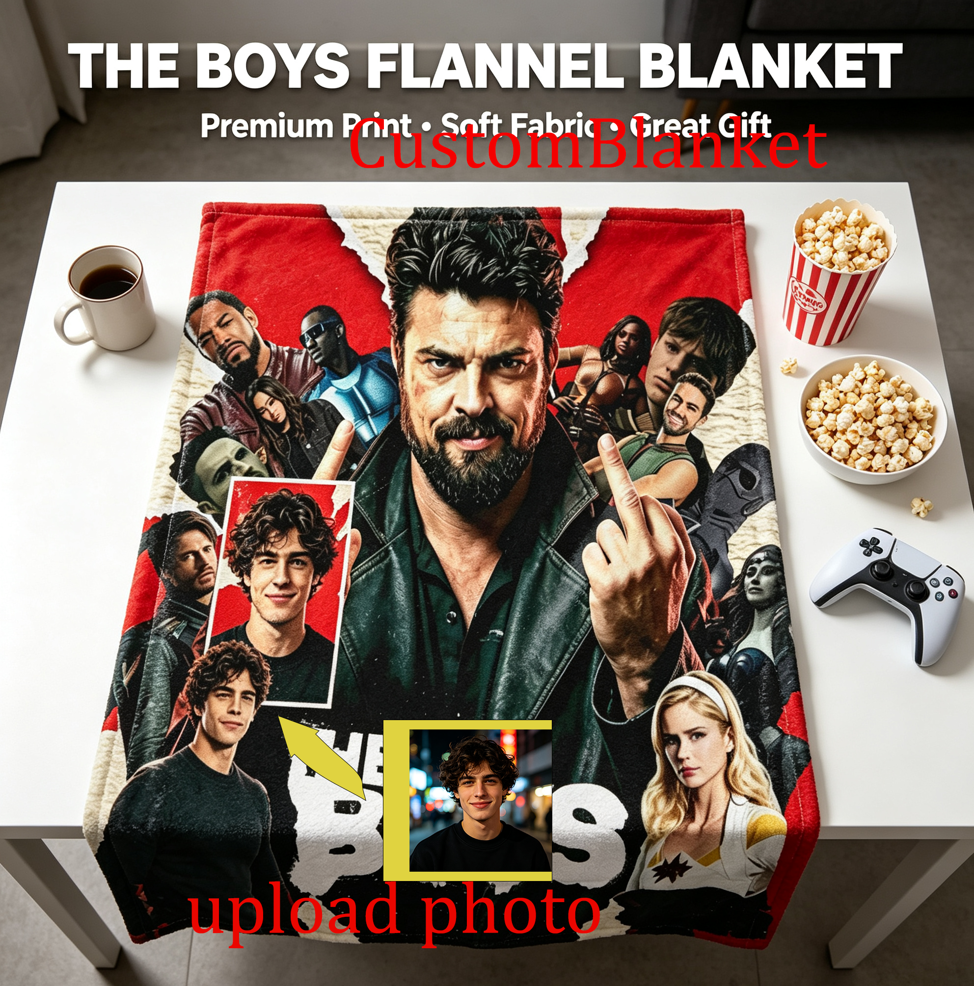 Custom Face Blanket The Boys TV Show Characters Flannel Blanket Perfect for Fans and Cosplay Gifts and Giveaways