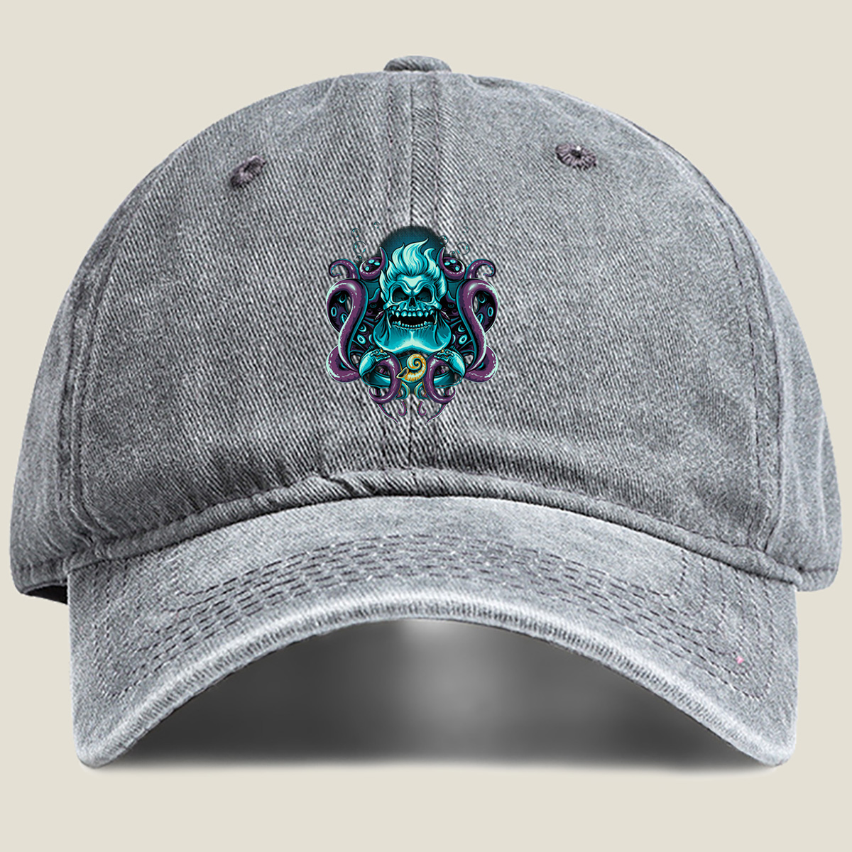 Cthulhu Skull with Tentacles - Washed Denim - Baseball Cap