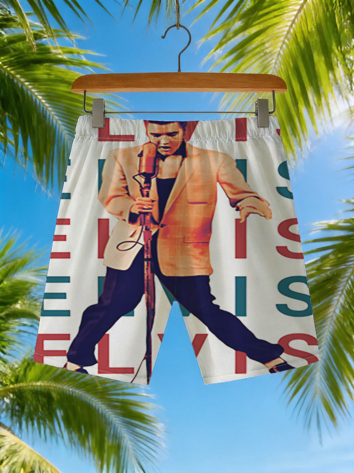 Elvis Presley Performing on Stage with Microphone -  Beach shorts