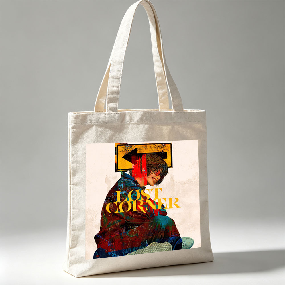 Lost Corner Band in Urban Scene with Graffiti-Style Art and Directional Sign - Canvas tote bags