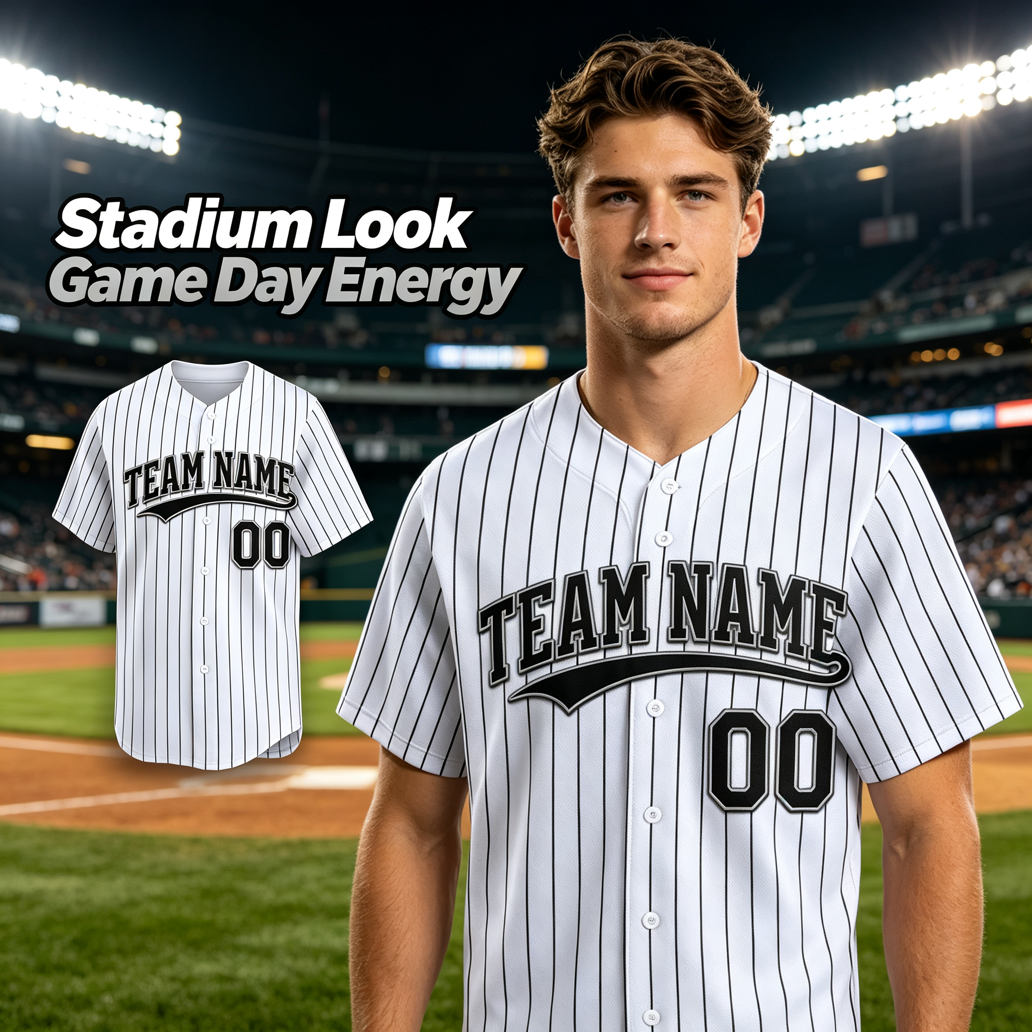 Custom Printed Chicago Southside Style Baseball Jersey White Black Pinstripe Button Down Shirt for Men and Women