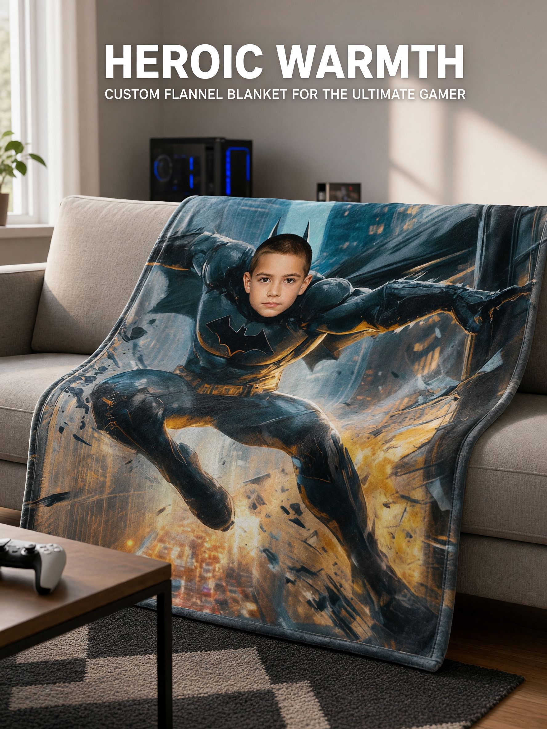Personalized Superhero Photo Blanket Custom Face Flannel Throw Warm Soft Keepsake Bed Sofa Gift for Kids and Adults