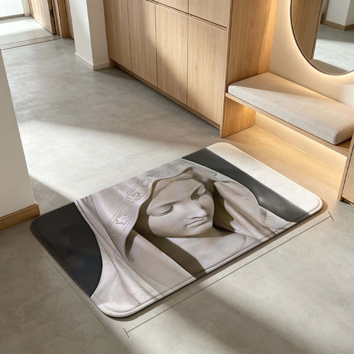 Virgin Mary Statue in White Marble - Flannel floor mat