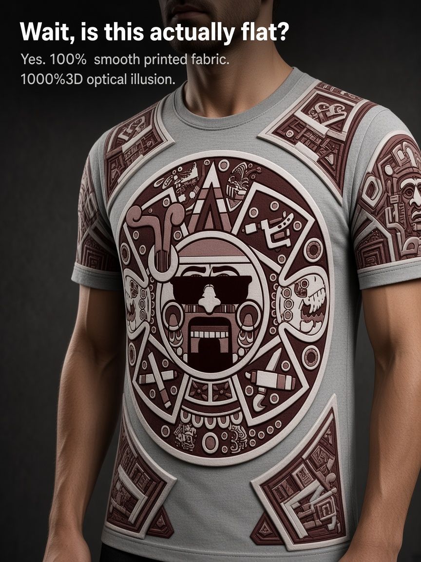 Aztec Sun Stone 3D Optical Illusion Graphic Tee, Breathable Athletic Mesh T-Shirt for Casual & Sports Wear