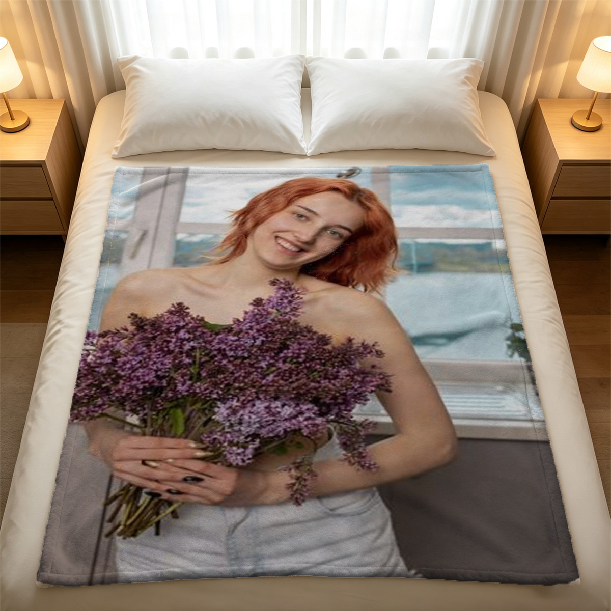 Nude Woman Posing on a Wooden Chair - Blanket