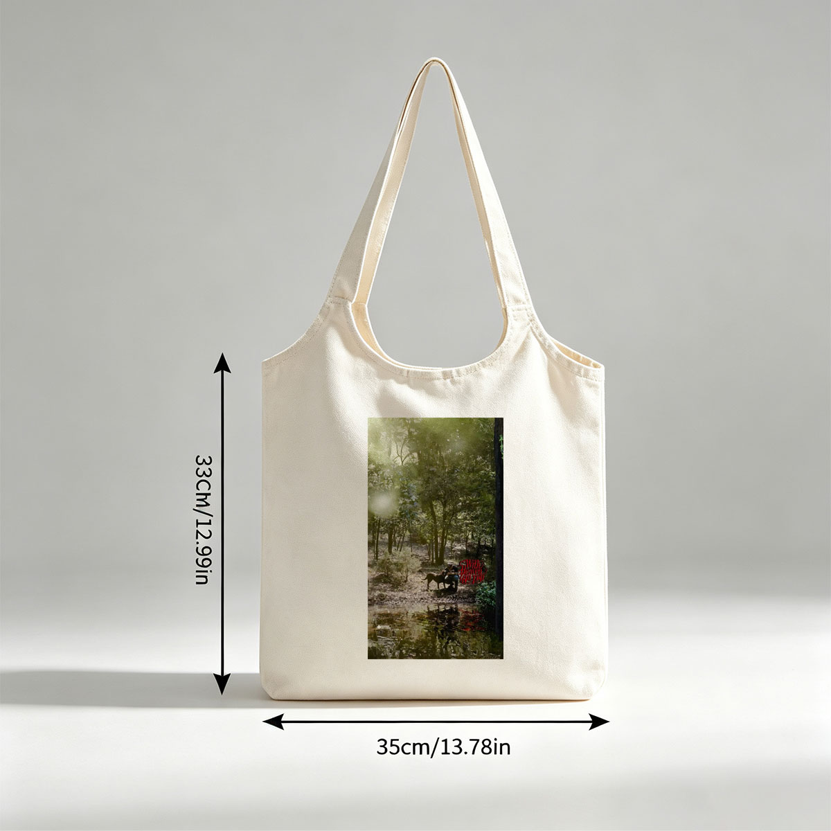 Warren Zevon in the Forest with Dog and Reflection in Water - Canvas shoulder bags/