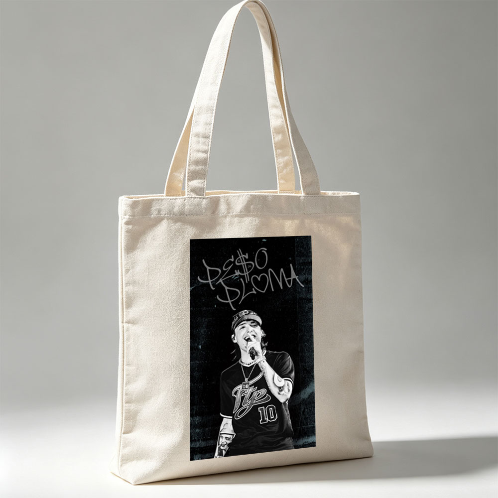 Peso Pluma Performing Live in Black and White Concert Photo - Canvas tote bags
