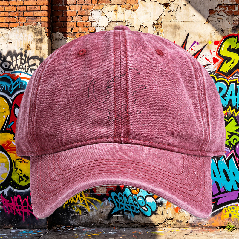 Unisex Classic Washed Hat with Dinosaur Silhouette Print - Casual Outdoor Cap for Adults, Perfect for Hiking, Camping, and Daily Wear