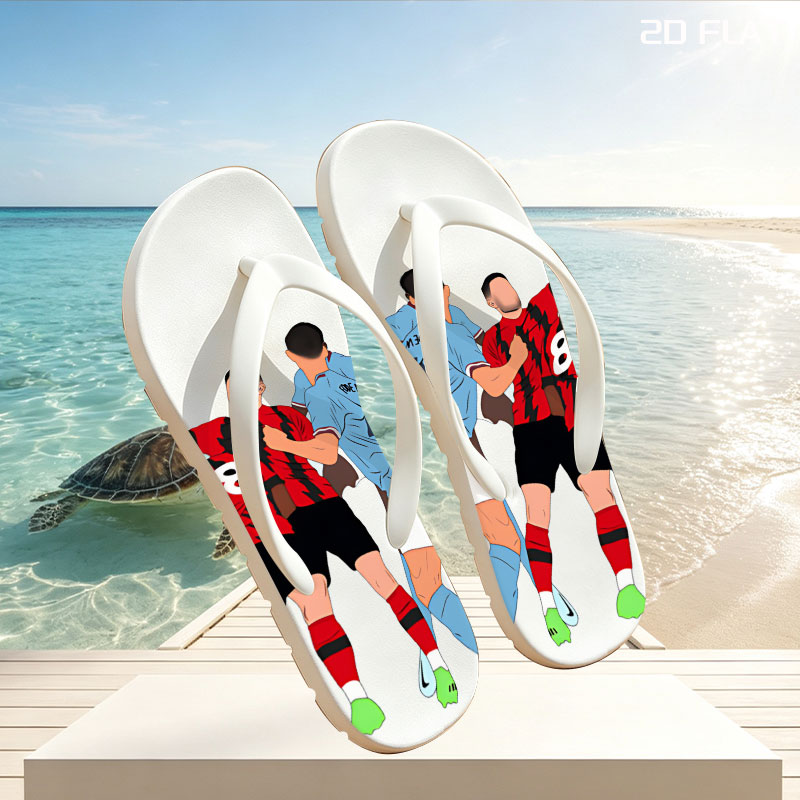 Soccer Players in Action: Blue vs Red Team Duel for Header -  flip-flops