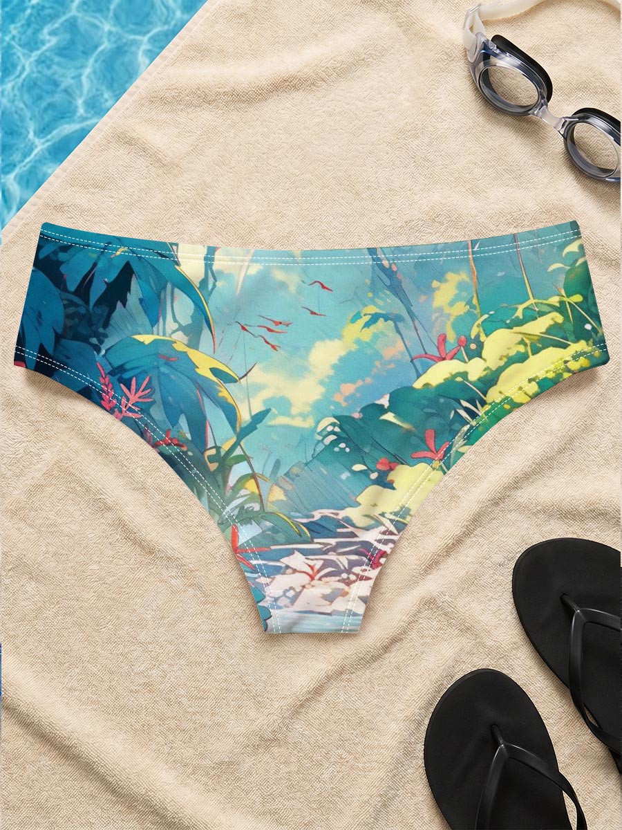 Lush Jungle Stream with Vibrant Flowers and Dappled Light -  Men's swim trunks