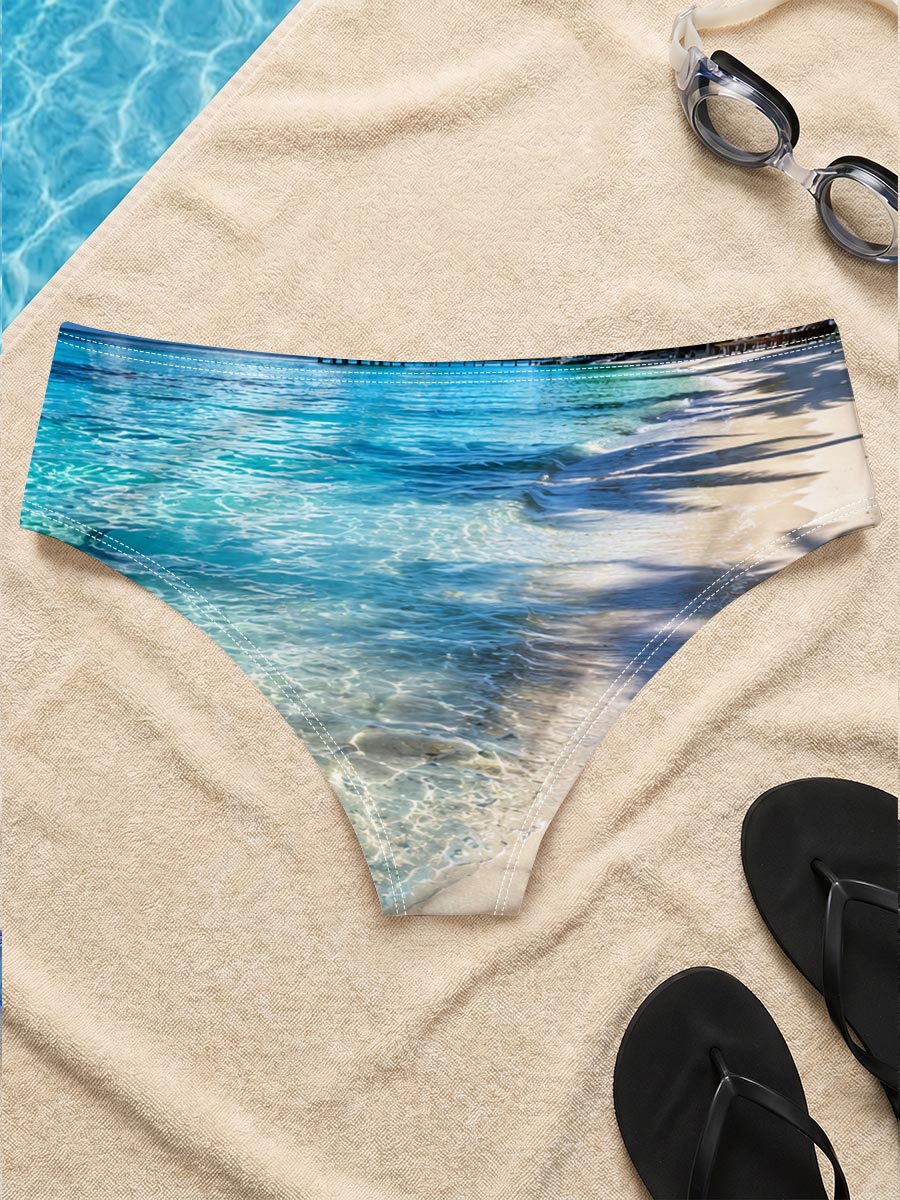 Tropical Beach with Clear Water, Shells, and Palm Trees -  Men's swim trunks
