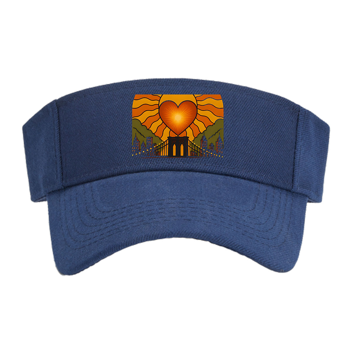 Spread Love: It's the Brooklyn Way - Heart Sun Over Bridge Cityscape -  Visor cap