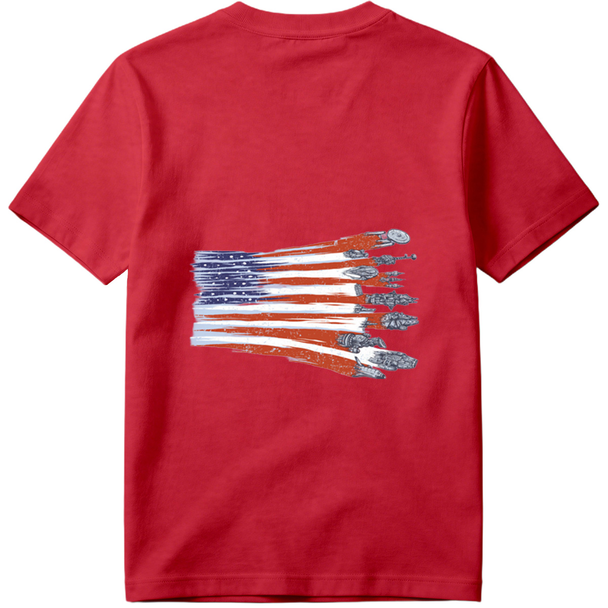 Star Trek and Star Wars Spaceships with American Flag Design - Tee