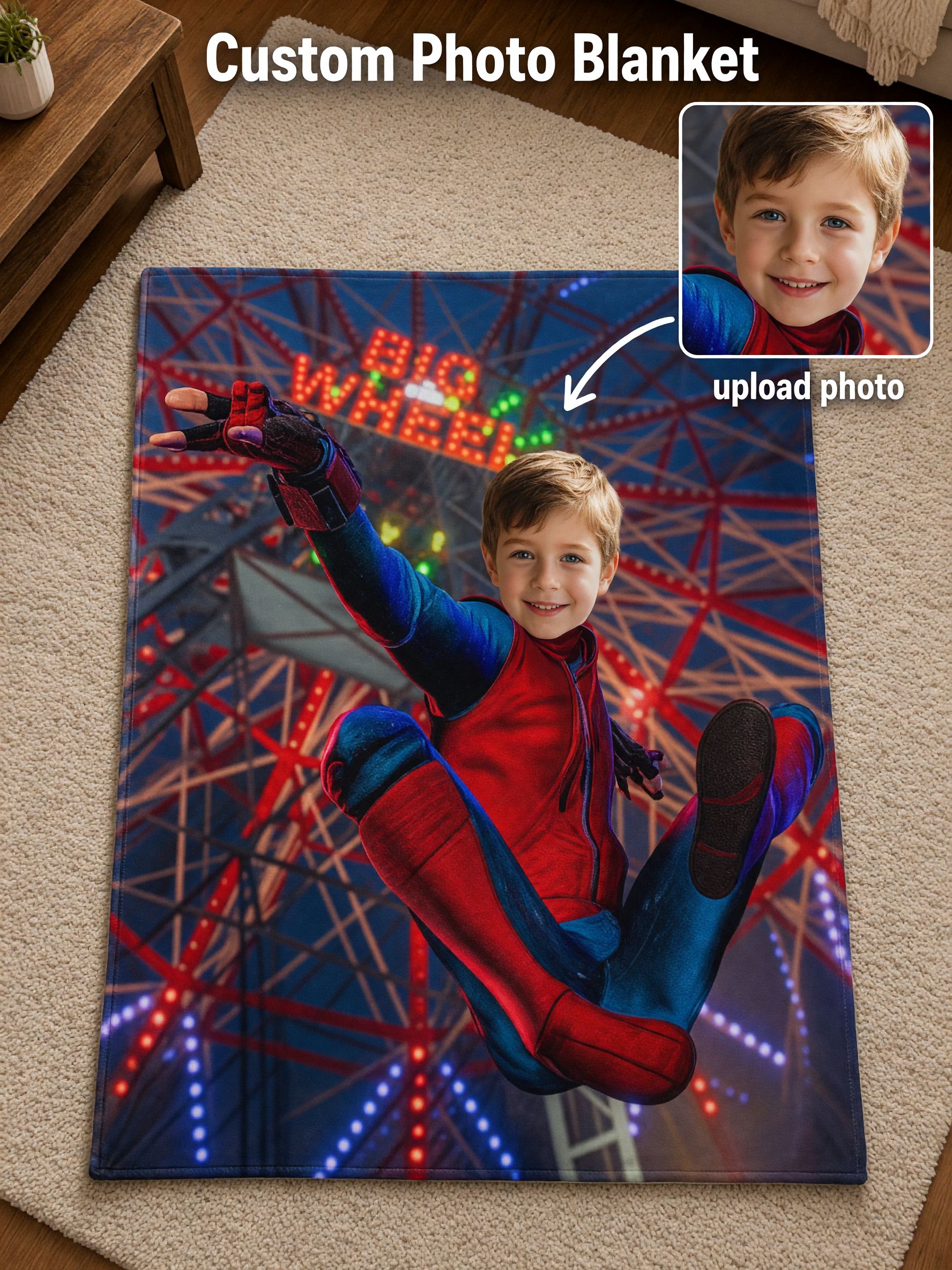 Custom Superhero Face Photo Blanket, Personalized Ultra Soft Flannel Fleece Throw, Ideal Cozy Gift