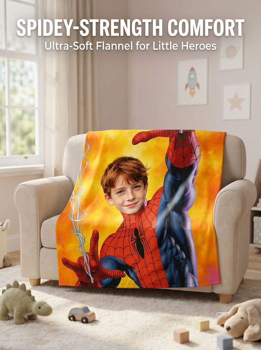 Personalized Photo Superhero Flannel Fleece Blanket Custom Face Throw Soft Cozy Bed Couch Wrap for Family Gift