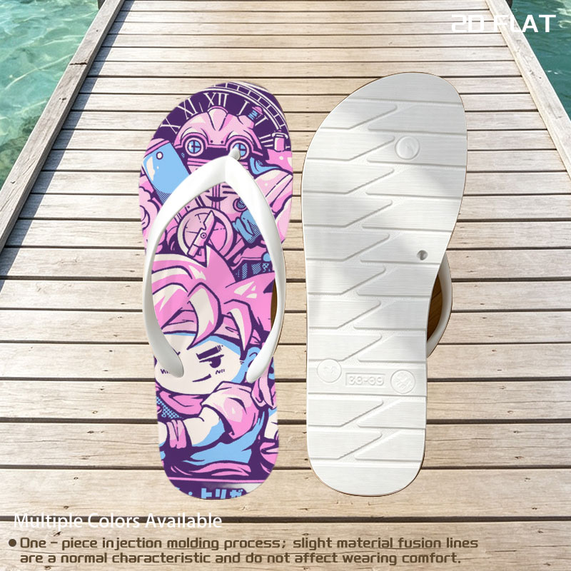 Chibi Characters in Pink and Blue with Clockwork Background -  flip-flops