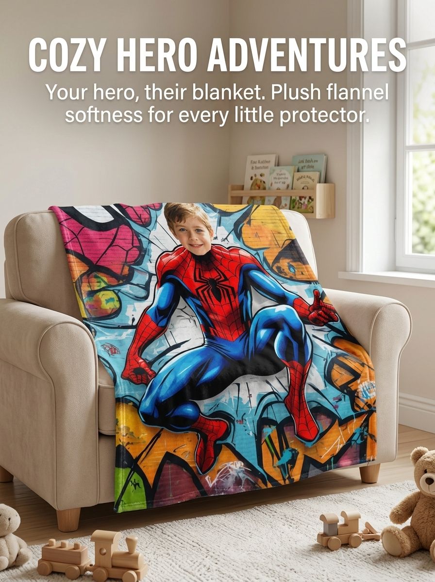 Custom Superhero Photo Flannel Blanket Personalized Comic Art Throw Soft Warm Anti Pilling Bed Sofa Cover Unique Gift