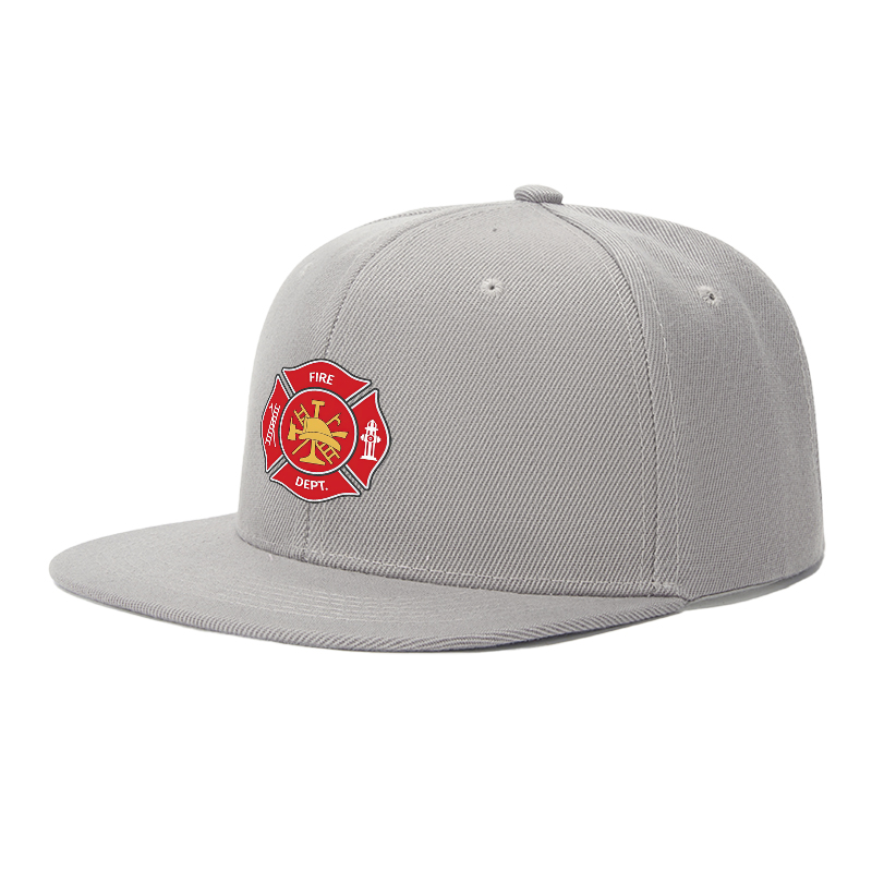 Flat Brim Baseball Cap Fire Dept Emblem Print Streetwear Underground Skate Style for Basketball Court Skate Park Urban Lifestyle Skaters Rappers Streetwear Enthusiasts