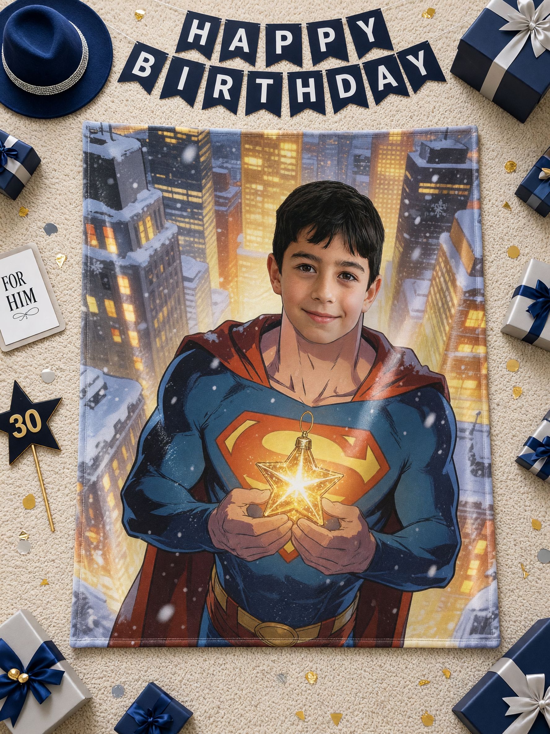 Custom Photo Face Blanket Superhero Flannel Fleece Throw Soft Personalized Gift for Kids Couch Bed