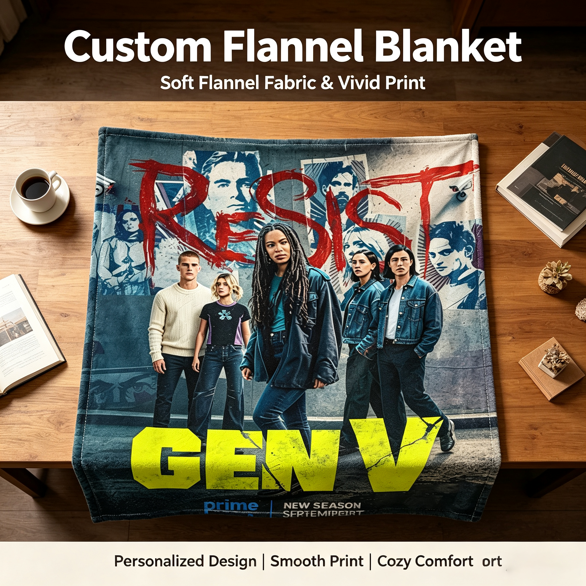 Custom Face Blanket The Boys Gen V Flannel Blanket Superhero Series Fan Gift for Home or Travel Cozy Comfortable Throw Blanket Perfect for Fans of Amazon Prime TV Show