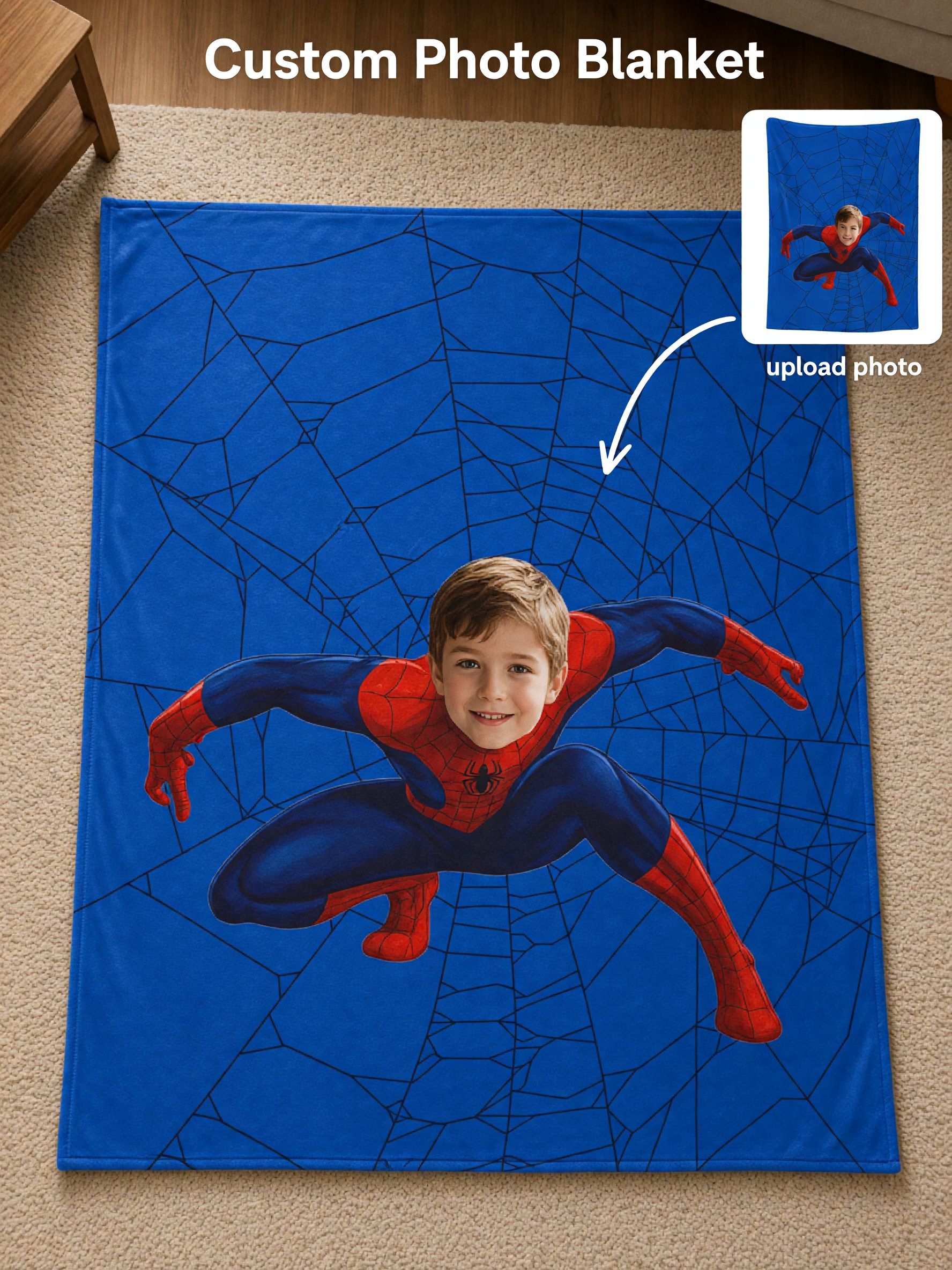 Personalized Face Photo Superhero Flannel Fleece Blanket Custom Soft Throw for Kids and Adults Cozy Birthday Gift