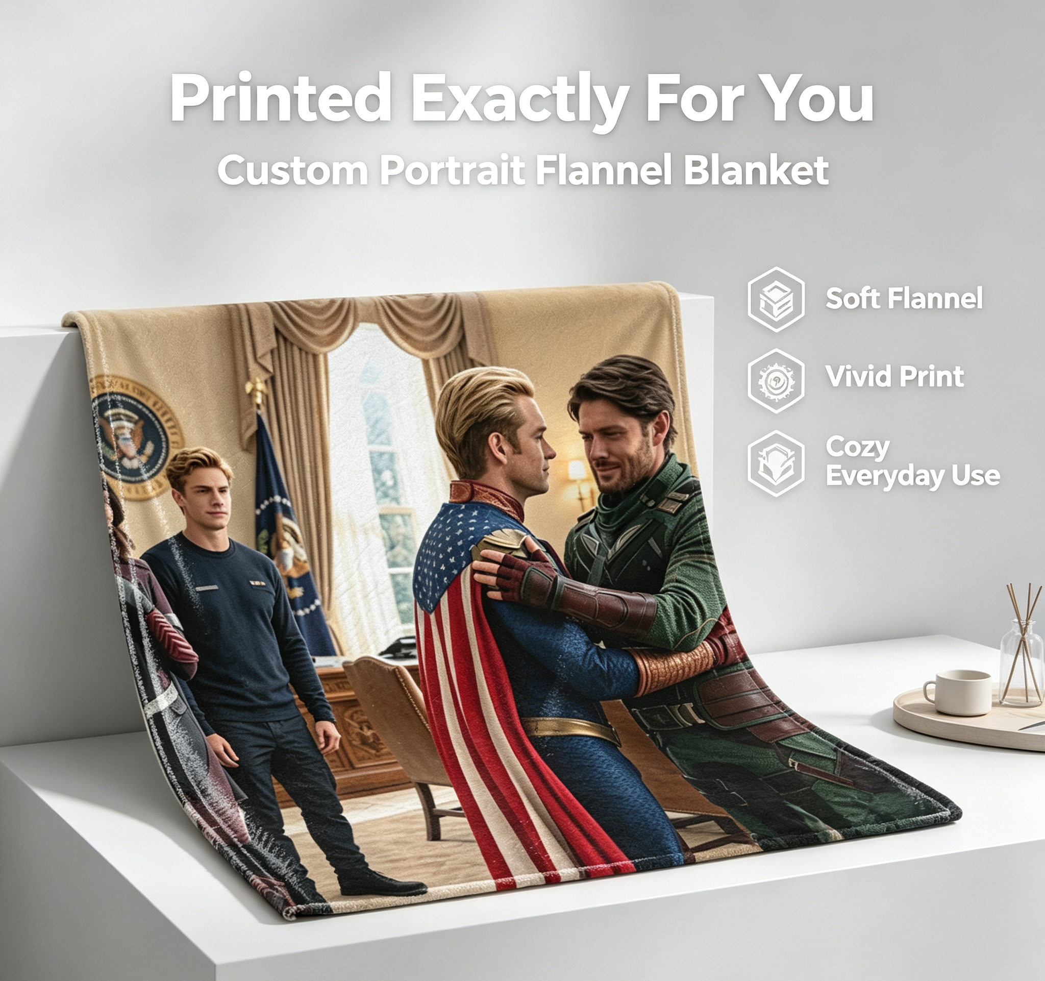 Custom Face Blanket Captain America and Winter Soldier Flannel Blanket for Couch or Bed Gift Idea for Fans