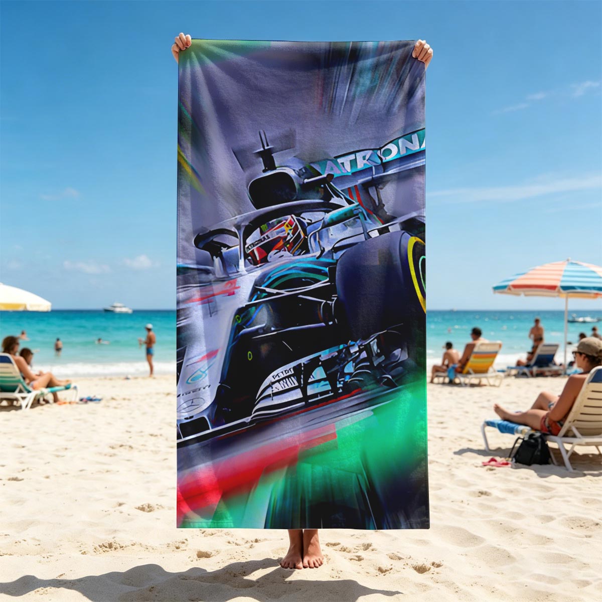 Mercedes-AMG Petronas F1 Car in High-Speed Action - Beach towels