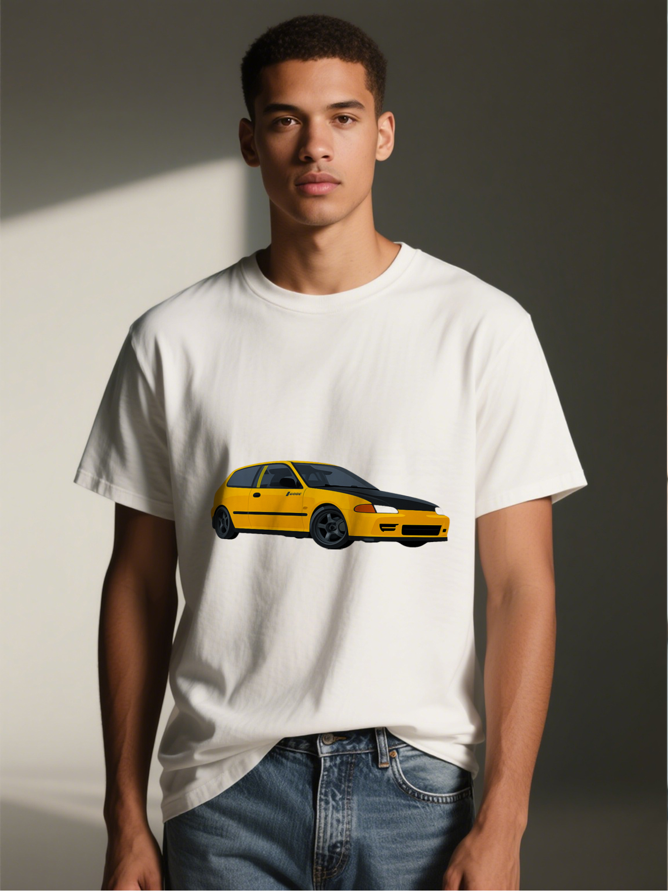 Men's Printed T-Shirt Yellow Sports Car Graphic Design Casual Round Neck Summer Lightweight Breathable Short Sleeve T-Shirt for Car Enthusiasts and Auto Lovers